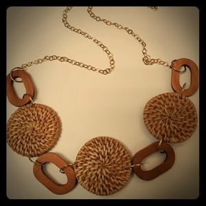 NY & Co Raffia and Wooden Link Necklace